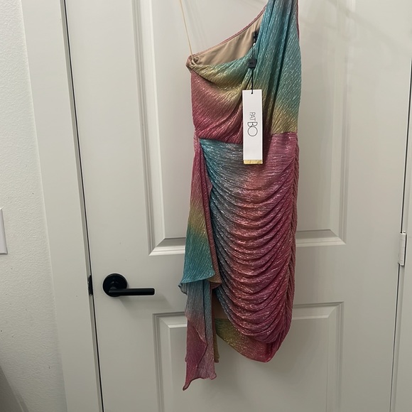 Patbo prism lurex one shoulder prism mini dress in rainbow size US 8 - Picture 2 of 3